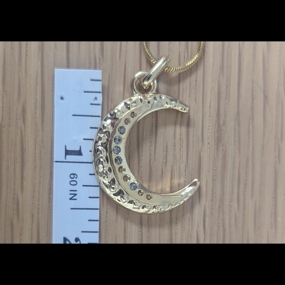 Crescent Moon Necklace Rhinestone Accents 18K Plated Gold Snake Chain - Picture 3 of 6